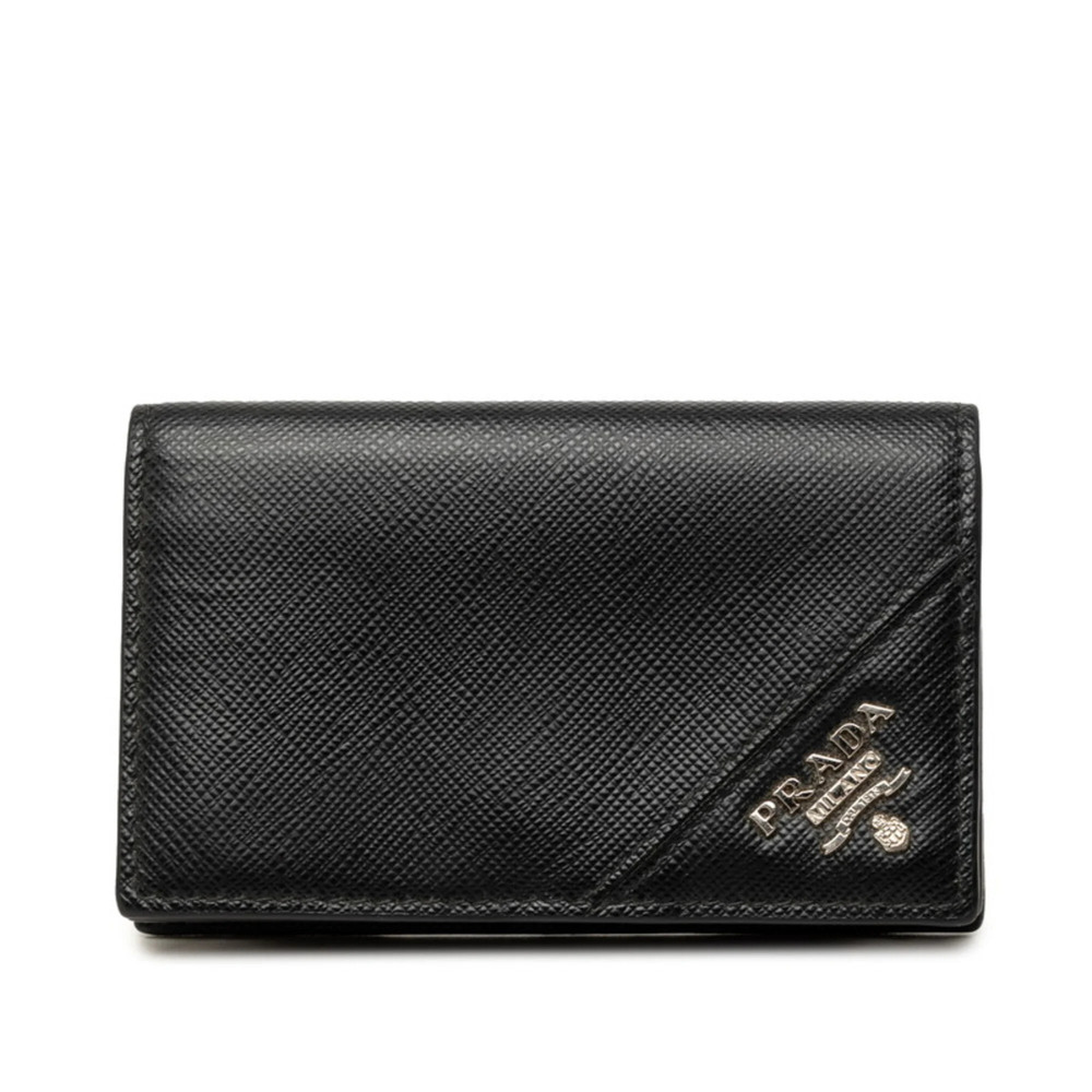 Prada Logo Business Card Holder/Card Case, Black Saffiano Leather, Women's PRADA